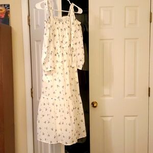 White and blue flower off the shoulder dress